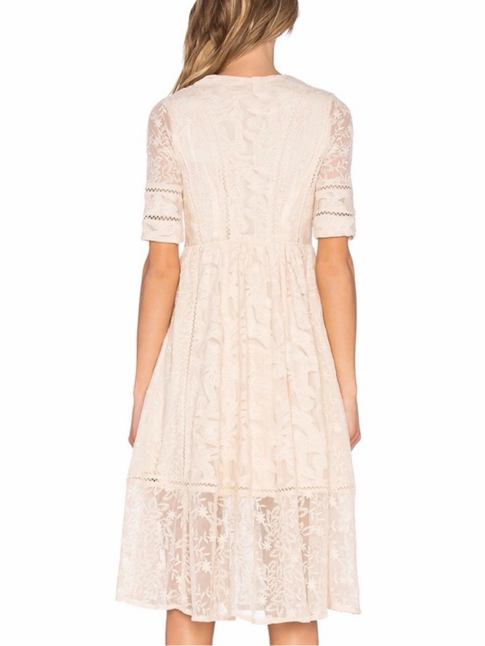 Free People Mountain Laurel Lace Midi Dress Cream Size 6 Boho Romantic - Picture 2 of 13